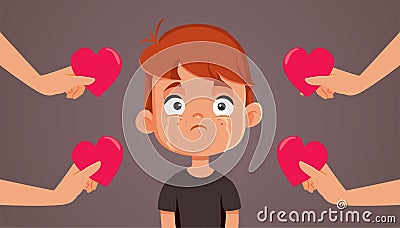 Sad Boy Receiving Support from Friends and Family Vector Illustration Vector Illustration