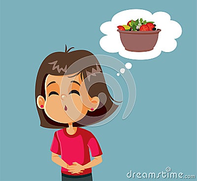 Girl Hurting Being Hungry Thinking about a Salad Vector Cartoon Vector Illustration