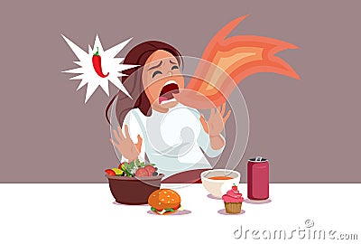 Screaming Woman in Pain Consuming Spicy Foods Vector Illustration Vector Illustration