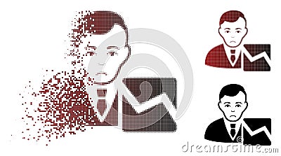 Unhappy Disintegrating Pixelated Halftone Stock Trader Icon Vector Illustration