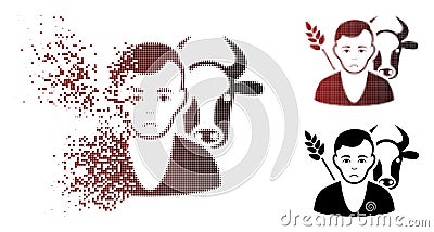 Unhappy Dissipated Pixelated Halftone Farmer Icon Vector Illustration