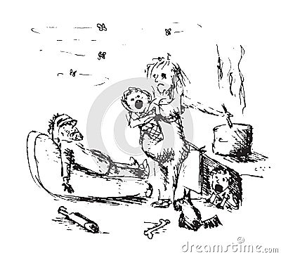 Unhappy family Cartoon Illustration