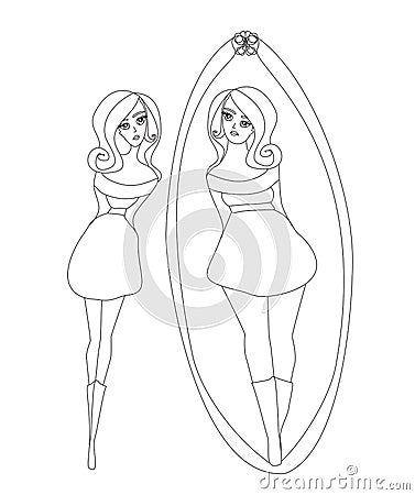 Unhappy Girl Is Looking At Herself In The Mirror Vector Illustration Cartoondealer Com