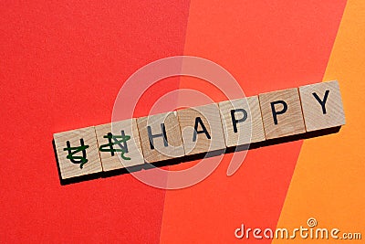 Unhappy, Happy, words with opposite meanings Stock Photo