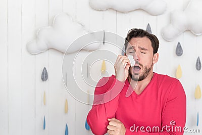 Unhappy ill man having a cold Stock Photo