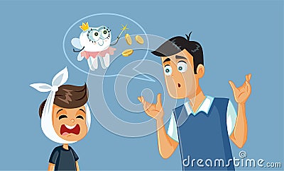 Father Telling the Tooth Fairy Story to his Son Vector Illustration