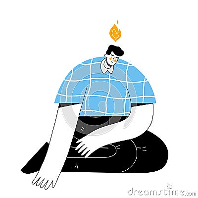 Unhappy man with depression sits on the floor hanging his hands. The concept of professional and emotional burnout Vector Illustration