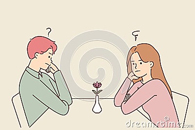 Unhappy man and woman at table in cafe Vector Illustration