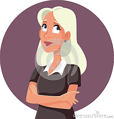 Concerned Adult Woman Thinking Vector Cartoon Character Vector Illustration