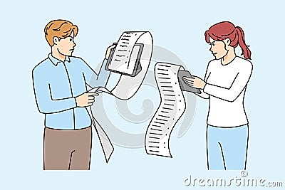 Unhappy people reading long lists Vector Illustration