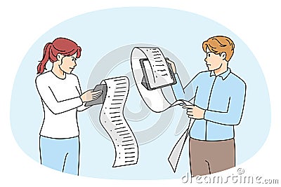 Unhappy people reading long lists Vector Illustration