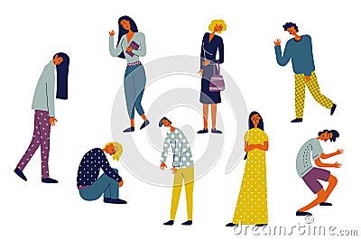 Unhappy people set in flat character design for web. Vector illustration. Vector Illustration