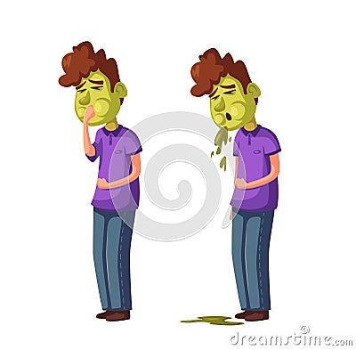 Unhappy person vomiting from food poisoning. Cartoon vector illustration Vector Illustration