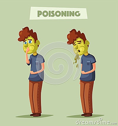 Unhappy person vomiting from food poisoning. Cartoon vector illustration Vector Illustration