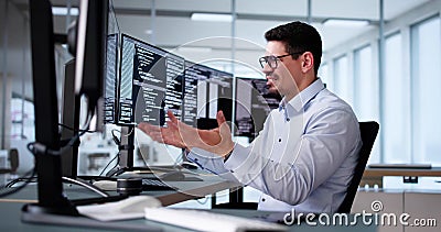Unhappy Sad Developer Programmer Man In Stress Coding Software Stock Photo