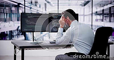 Unhappy Sad Developer Programmer Man In Stress Coding Software Stock Photo