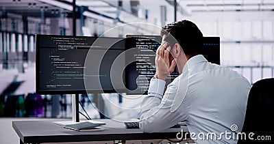 Unhappy Sad Developer Programmer Man In Stress Coding Software Stock Photo