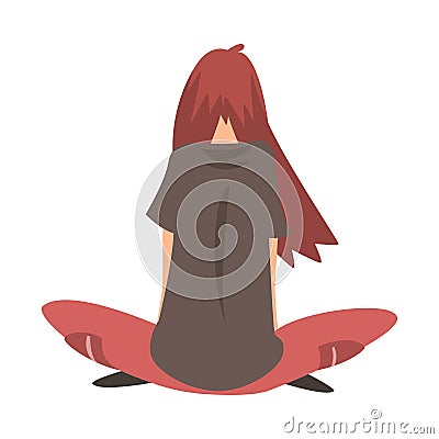 Unhappy Stressed Girl Sitting on Floor, Depressed Teenager Having Problems, Back View Vector Illustration Vector Illustration