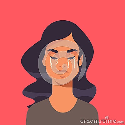 unhappy terrified girl crying stop violence and aggression against women concept Vector Illustration