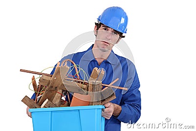 Unhappy tradesman Stock Photo