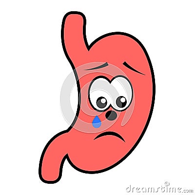 Unhappy unhealthy crying stomach cartoon character Vector Illustration