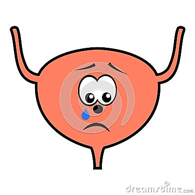 Unhappy unhealthy crying urinary bladder cartoon character Vector Illustration