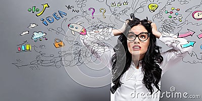 Unhappy woman with many thoughts Stock Photo