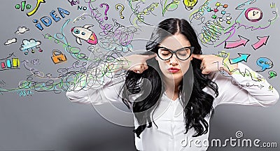 Unhappy woman with many thoughts Stock Photo