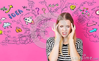 Unhappy woman with many thoughts Stock Photo