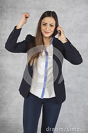 Unhappy woman talking to a call center Stock Photo