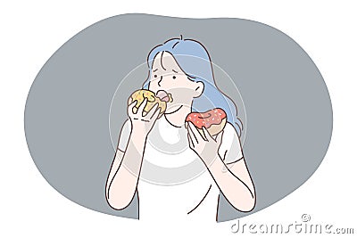 Unhealthy eating, fast and junk food, calories concept Vector Illustration