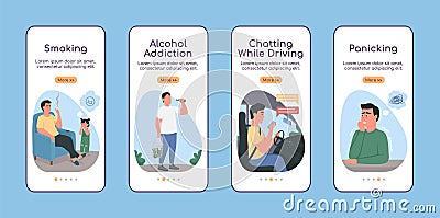 Unhealthy habits onboarding mobile app screen flat vector template Vector Illustration