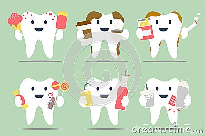 Unhealthy teeth set Vector Illustration