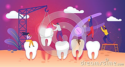 Unhealthy Tooth Removal Process. Tiny People Work Stock Photo