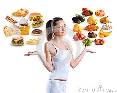 Unhealthy vs healthy food Stock Photo