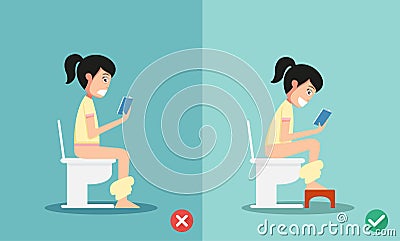 Unhealthy vs healthy positions for defecate Vector Illustration