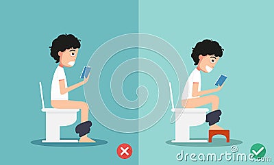 Unhealthy vs healthy positions for defecate Vector Illustration