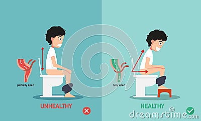 Unhealthy vs healthy positions for defecate Vector Illustration