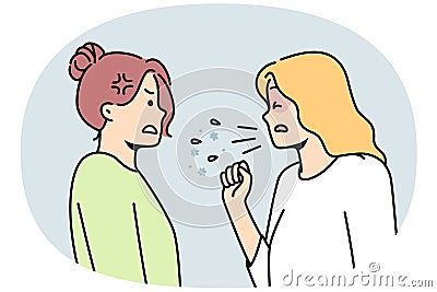 Unhealthy woman coughing near friend Vector Illustration