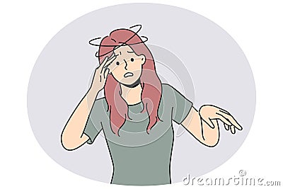 Unhealthy woman feeling dizzy Vector Illustration