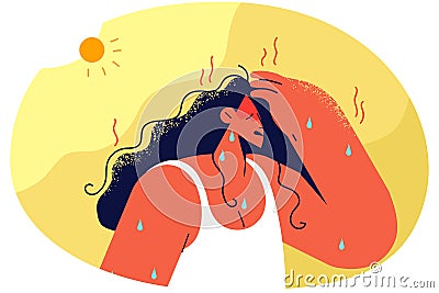 Unhealthy woman suffer from heatstroke Vector Illustration