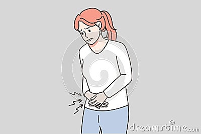 Unhealthy woman suffer from periods pain during pms Vector Illustration