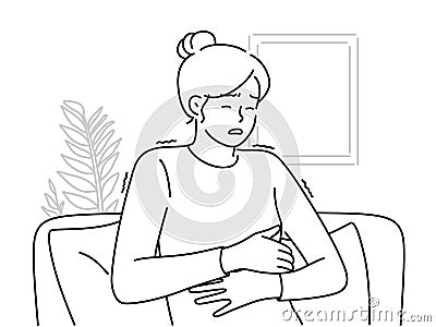 Unhealthy woman suffer from stomachache Vector Illustration