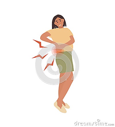 Unhealthy Woman suffering from lower back pain Vector Illustration