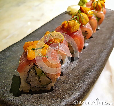 Uni maki roll sushi rice Stock Photo