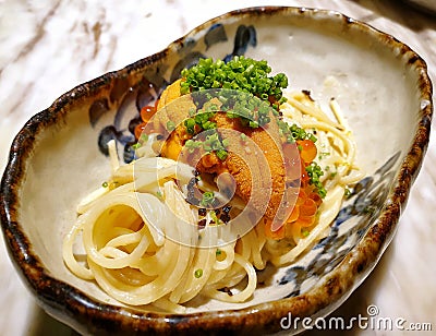 Uni sea urchin pasta Stock Photo