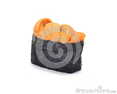 Uni sushi Japanese tradition food.Egg of Sea urchin top on rice rap by Seaweed Stock Photo