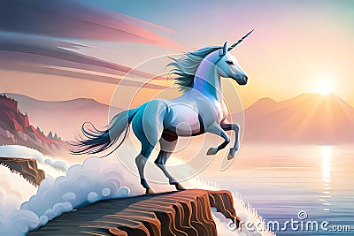 Unicorn Abstract Wallpaper. Soft Background With Cute Mythical Horse In Pastel Colors. Generative AI Stock Photo