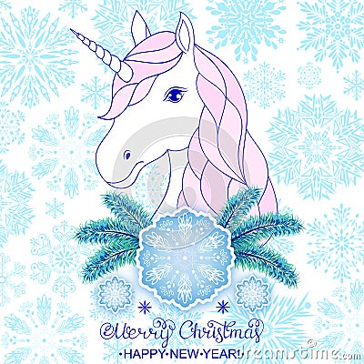 Unicorn with big snowflake Vector Illustration