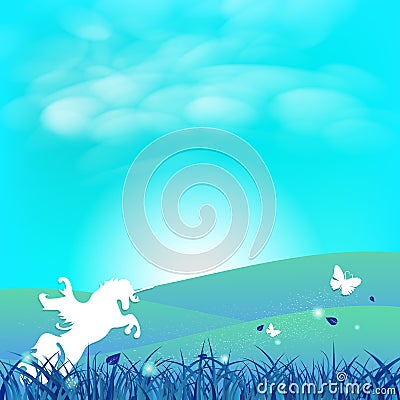 Unicorn and butterfly fantasy paper art concept stars scatter on Vector Illustration